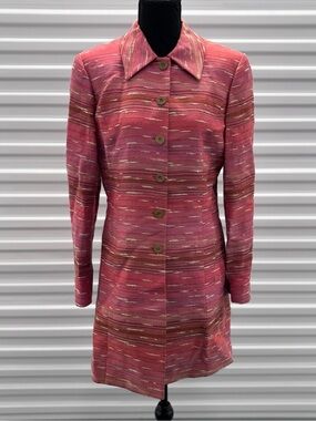 VTG Griffith Gray for St John Pink Textured Tweed Trench Coat Jacket Italy 8